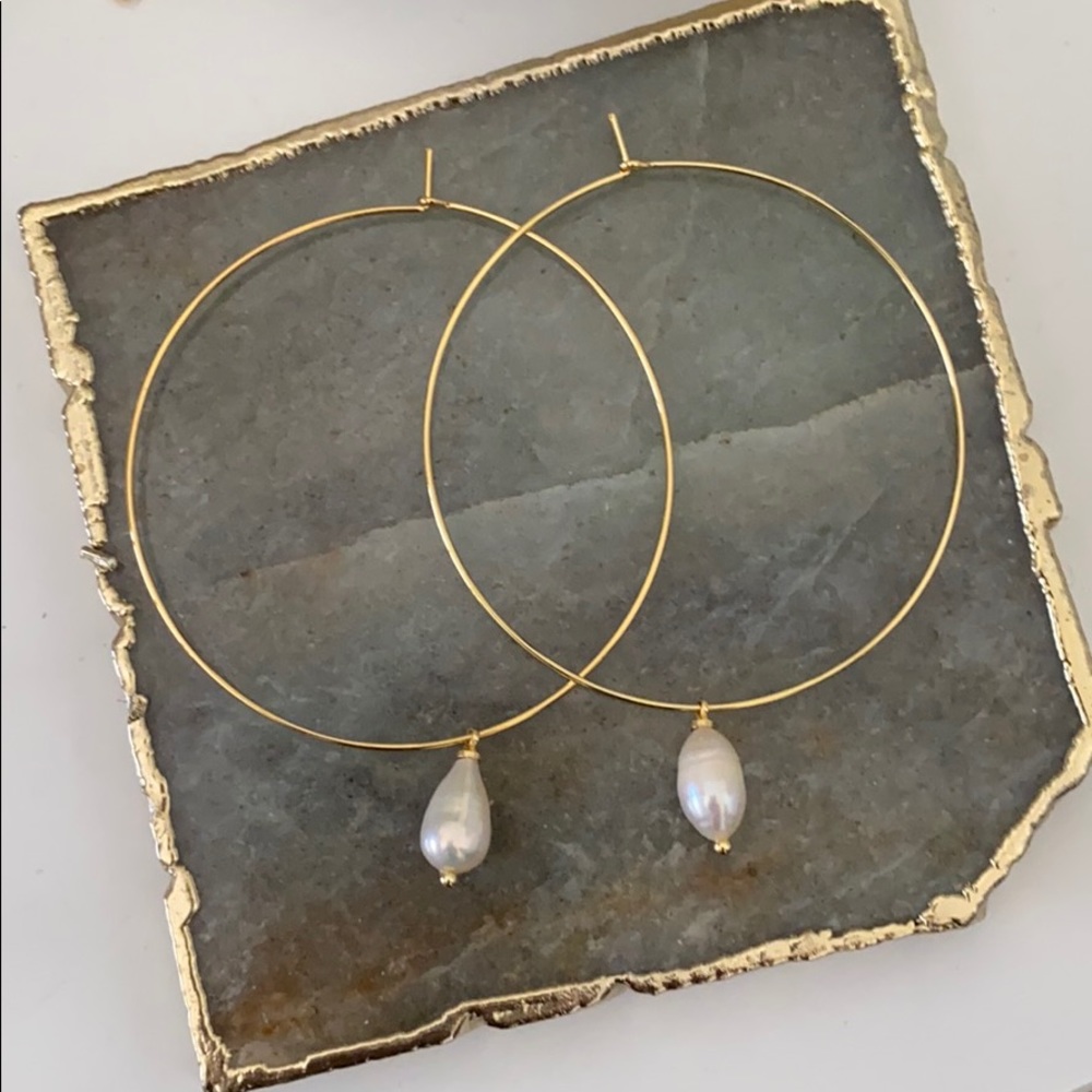 LUV AJ THIN WIRE PEARL HOOPS